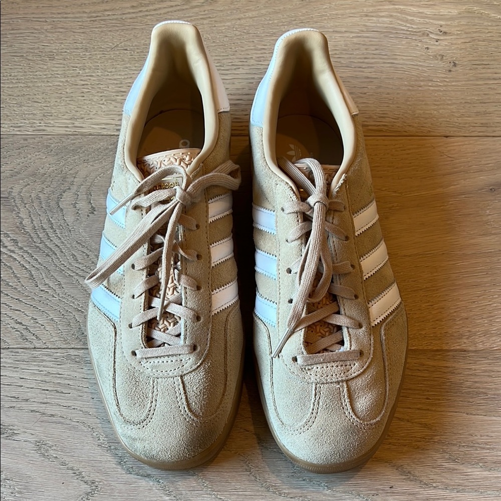 Adidas Gazelle Tan and White Sneakers